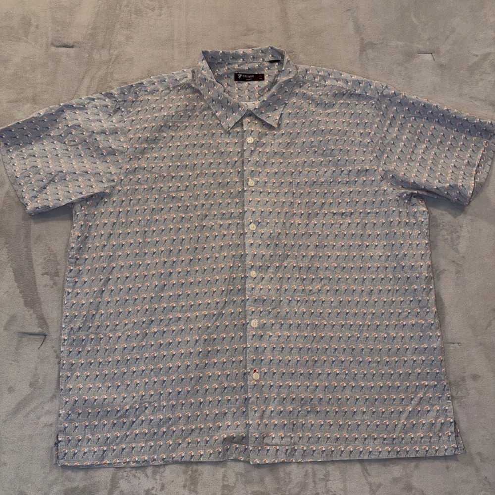 Cremieux Classics Mens XXL Blue Toucan Bird Print Short Sleeve Button Down Shirt